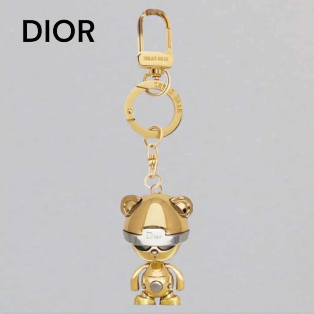 Dior Robot Metallic Inlex Bear Keychain NIB